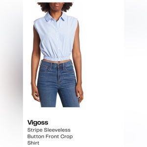 Stripe Sleeveless Button Front Crop Shirt